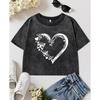 Butterflies Fly On Love Printed Washed T-Shirt Women Cotton Slim Short Sleeve Clothes Summer Casual T Shirts