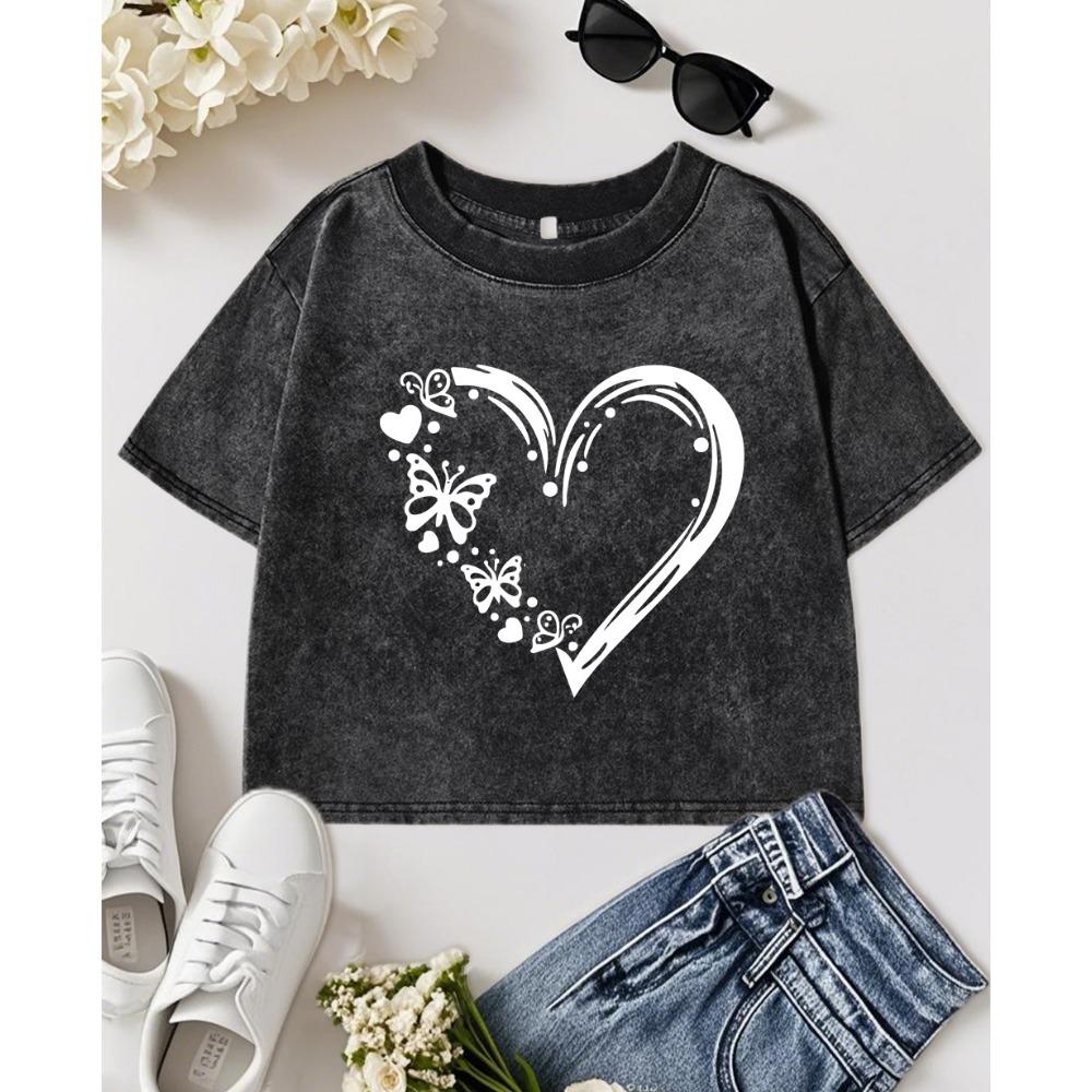 Butterflies Fly On Love Printed Washed T-Shirt Women Cotton Slim Short Sleeve Clothes Summer Casual T Shirts