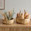 Reinforced Handle Organizer Handmade Woven Wood Storage Basket, Oval with Handle, Portable Food Serving Tray Large Capacity Bin for Kitchen