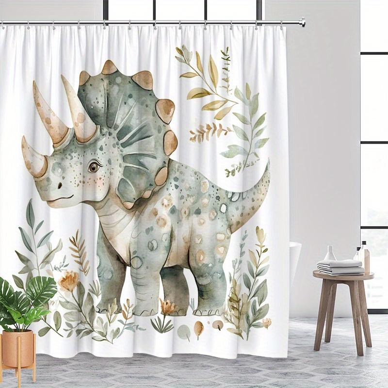Triceratops in the Jungle Shower Curtain - Water-Resistant Fabric for Bathroom - Ideal for Dinosaur and Nature Lovers