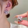 Silver Needle Diamond Ceramic Flower Cluster Earrings: Niche Fashion Fresh Studs