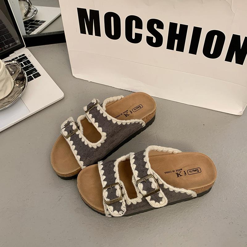 Karvės odos versija mufino storapadžiai vienžodžiai šlepetės moterims vasarą vasarinės kamštinės paplūdimio vėsios šlepetės