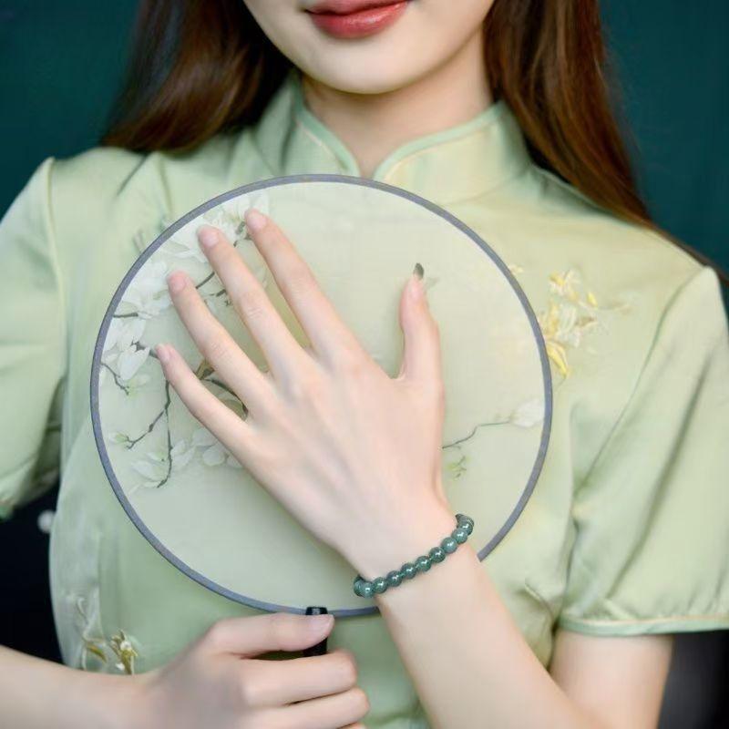 New imitation blue water jadeite chalcedony bracelet, enhances complexion and elegance, round beads, new Chinese style, unisex ice jadeite bracelet