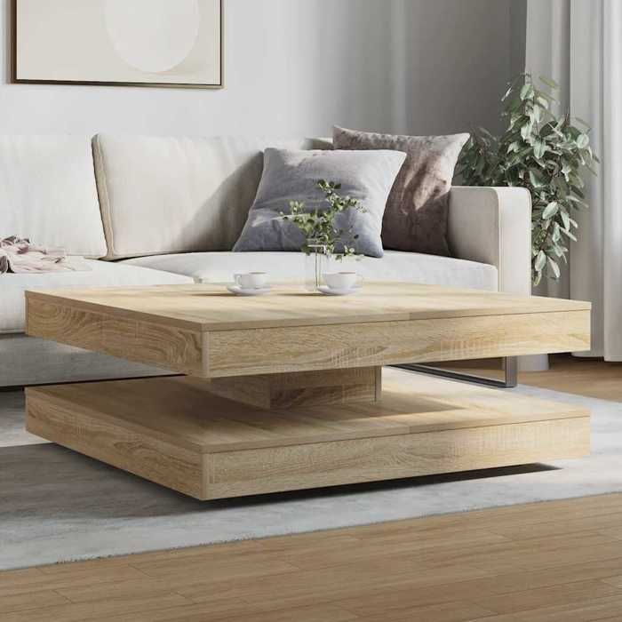 VidaXL Table basse rotative à 360 degrés chêne sonoma 90x90x34,5 cm, table d'appoint, table de salon, table basse moderne, 3321353