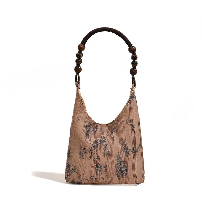 

Китайский стиль традиционный чонсам ханьфу сумка через плечо модная бамбуковый лист принт плиссированная сумка повседневная сумка для поездок на работу