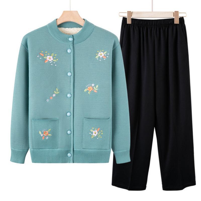 Old man winter new coat female grandma autumn knitted sweater old lady cardigan clothes mother plush sweater
