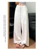 Women's High-Waisted Dark Blue Cotton Linen Wide-Leg Pants