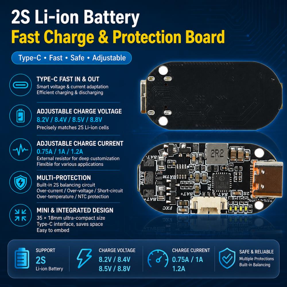 Ip2336 2s Lithium Battery Boost-buck Charger/discharger Module Type-c Pd Qc Fast Charging Cm1325 Balanced Circuit Charge Board