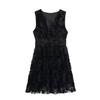 2025 Spring Women's European & American Style Sleeveless V-neck Slim Layered Dress