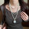Vintage Ethnic Light Luxury Rhinestone Glass Pearl Pendant Necklace for Women