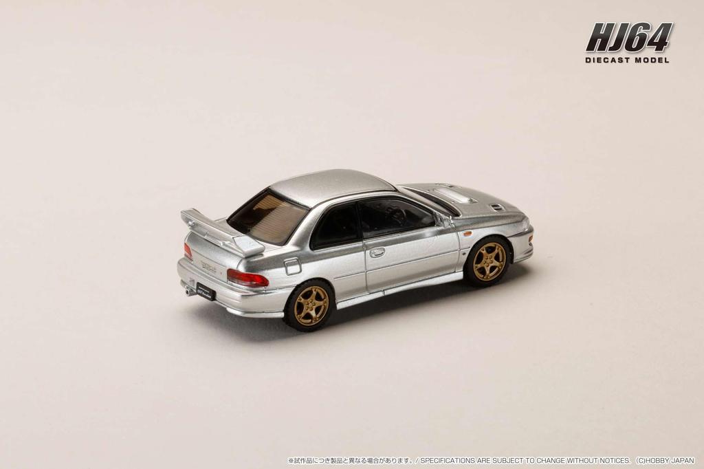 HJ64 Scale Subaru Impreza PURE SPORTS COUPE WRX type R STi Version VWR Type Front Arctic Silver Finished Model 1/64 (GC8) Bumper, Metallic,