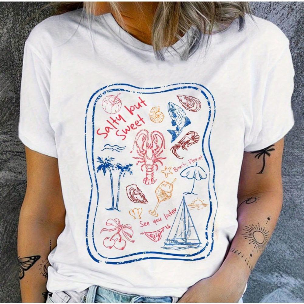

Summer Casual Women s Comfort Colors Salty but Sweet Vacation Letter Print Women s T-Shirt S