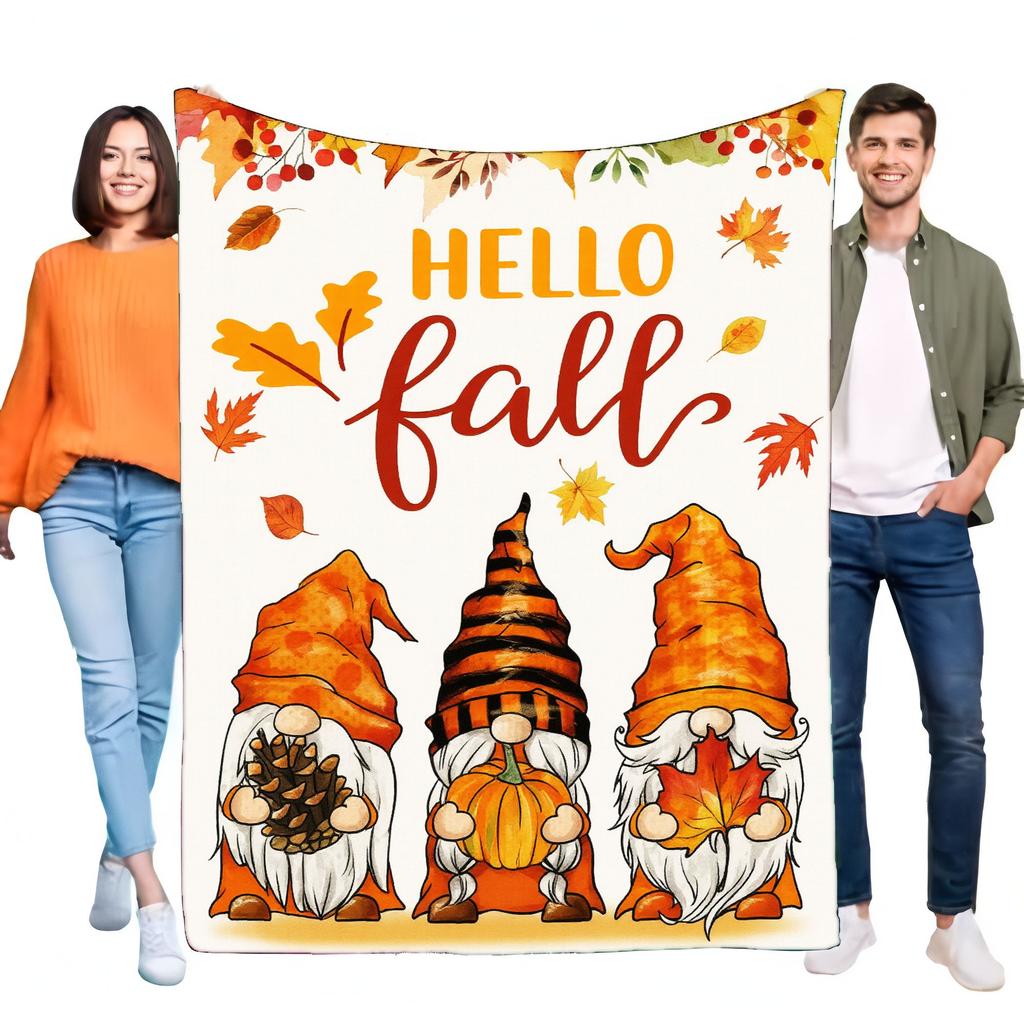Autumn Gnome Blanket Cozy Plush Sofa Throw with Hello Fall Design Perfect for Home Decor and Seasonal Comfort Ideal Gift for Tha
