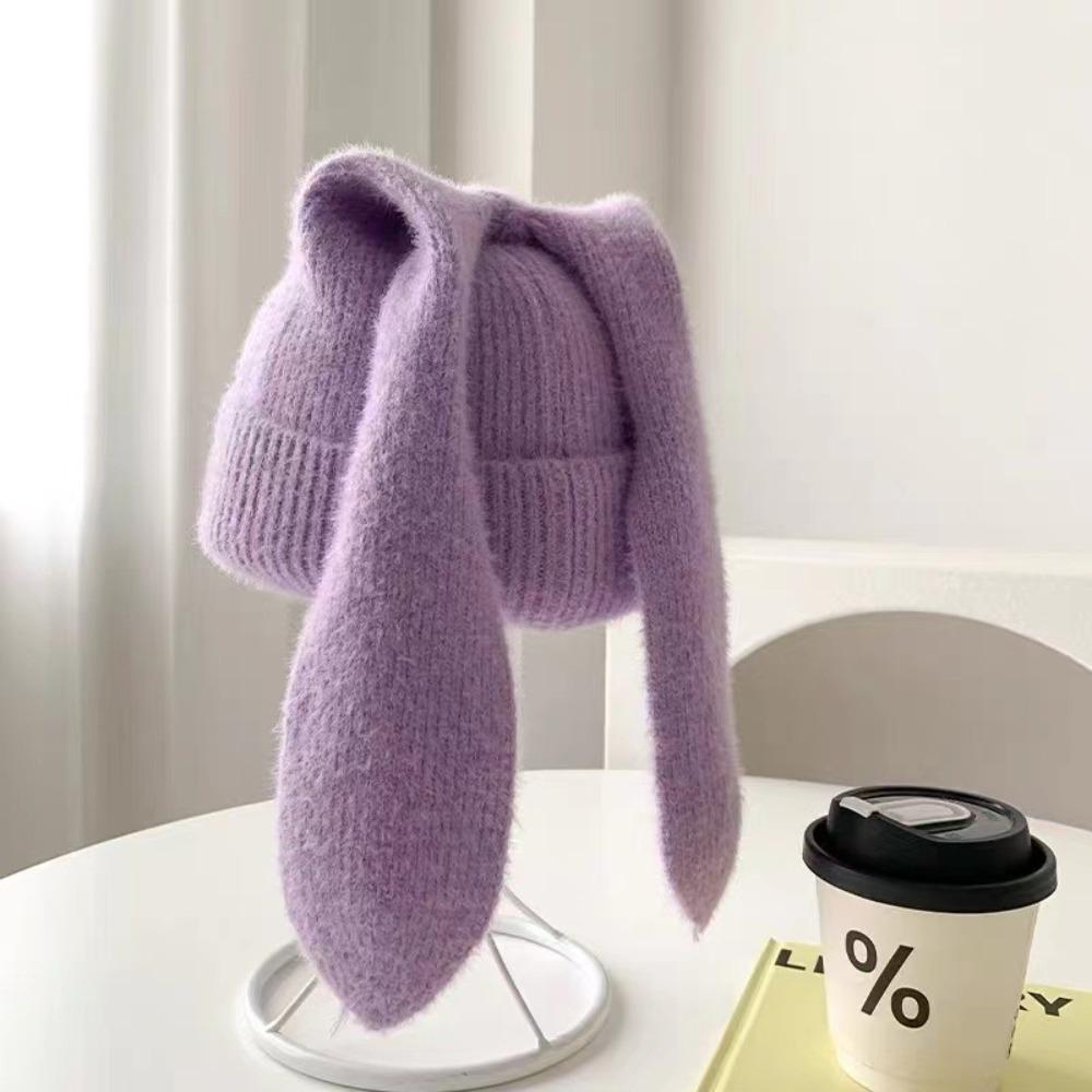 Winter Warm Earflap Hat Long Ears Rabbit Pullover Hat Cute Beanies Caps Women