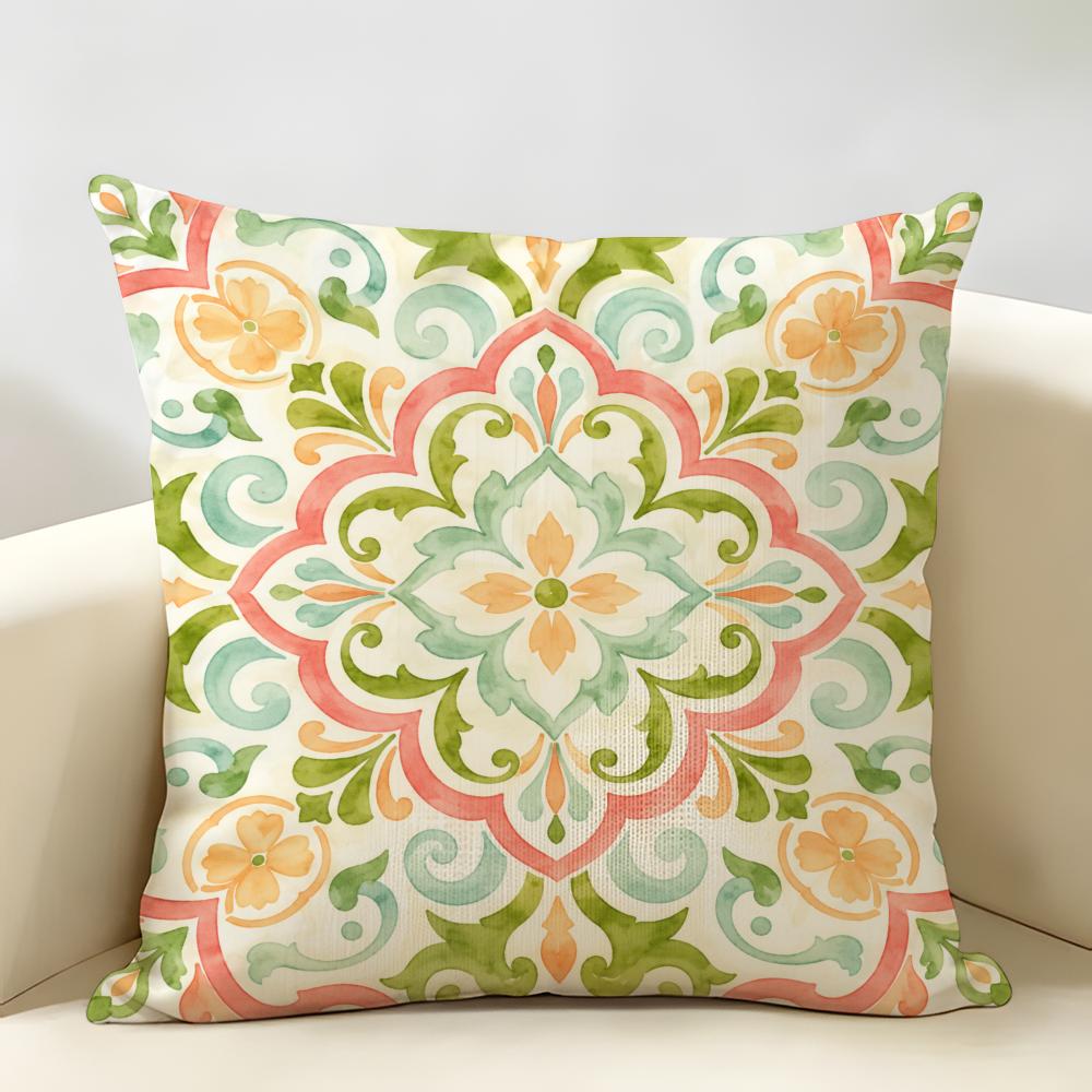 Pink Blue And Green Abstract Cushion Cover Durable Hypoallergenic Organic Linen Pillow Cover Short Size Washable Skin-Friendly