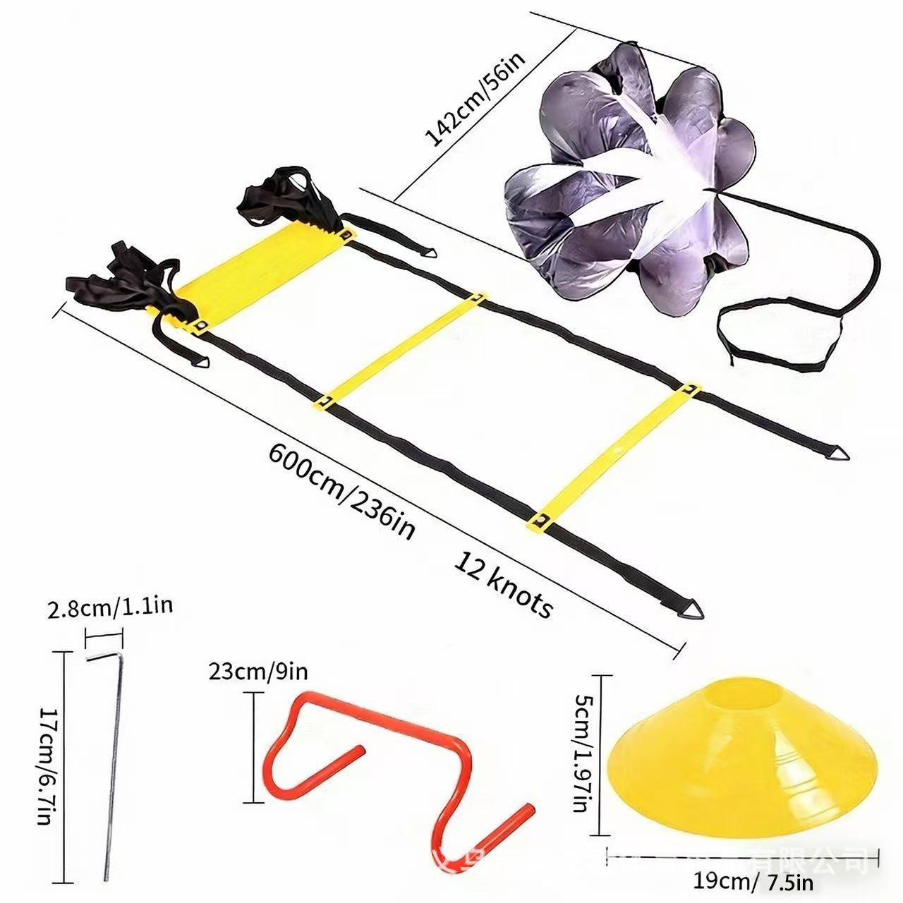 Adjustable Agility Ladder & Hurdle Set with Cones and Resistance Parachute for Football Training 5 Cones
