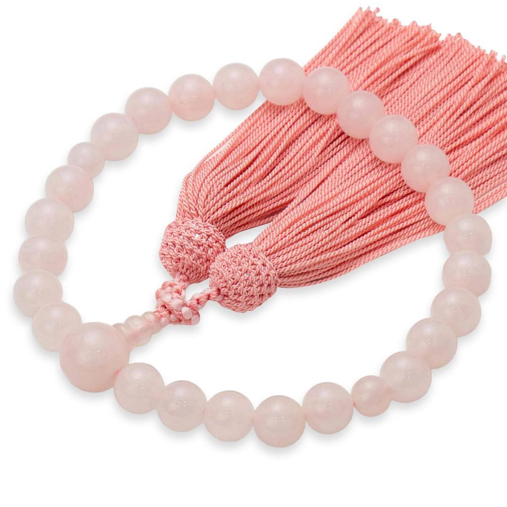 Women's Kyoto Buddhist Prayer Beads, Rose Quartz, 25 Beads, Large, with Silk Tassel, Suitable for All Sects, Informal Funerals, Buddhist Altars,