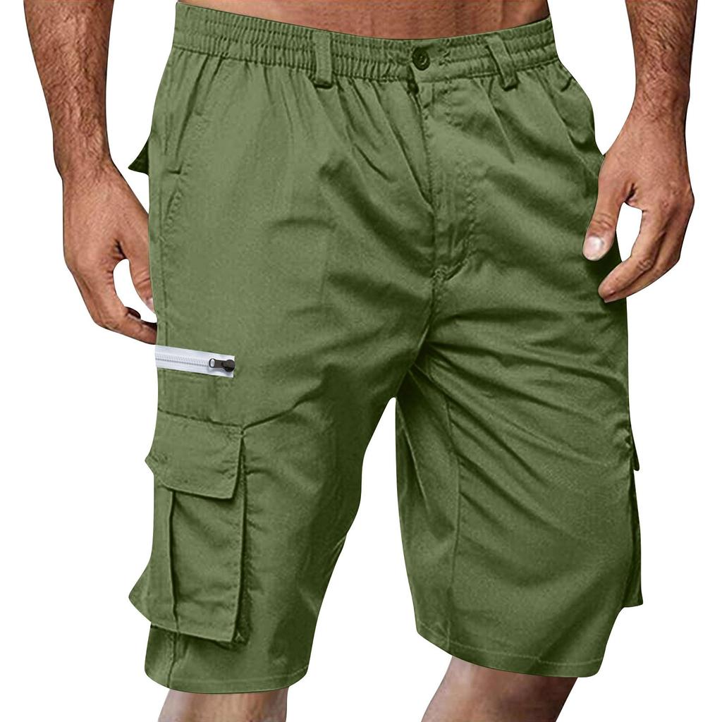 Men's Summer Multi-Pocket Cargo Shorts Casual Summer Hiking Shorts Elastic Waist Shorts