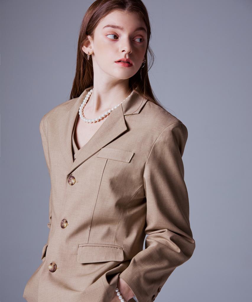 Etre Au Sommet 3-Button Wool Jacket (Beige)