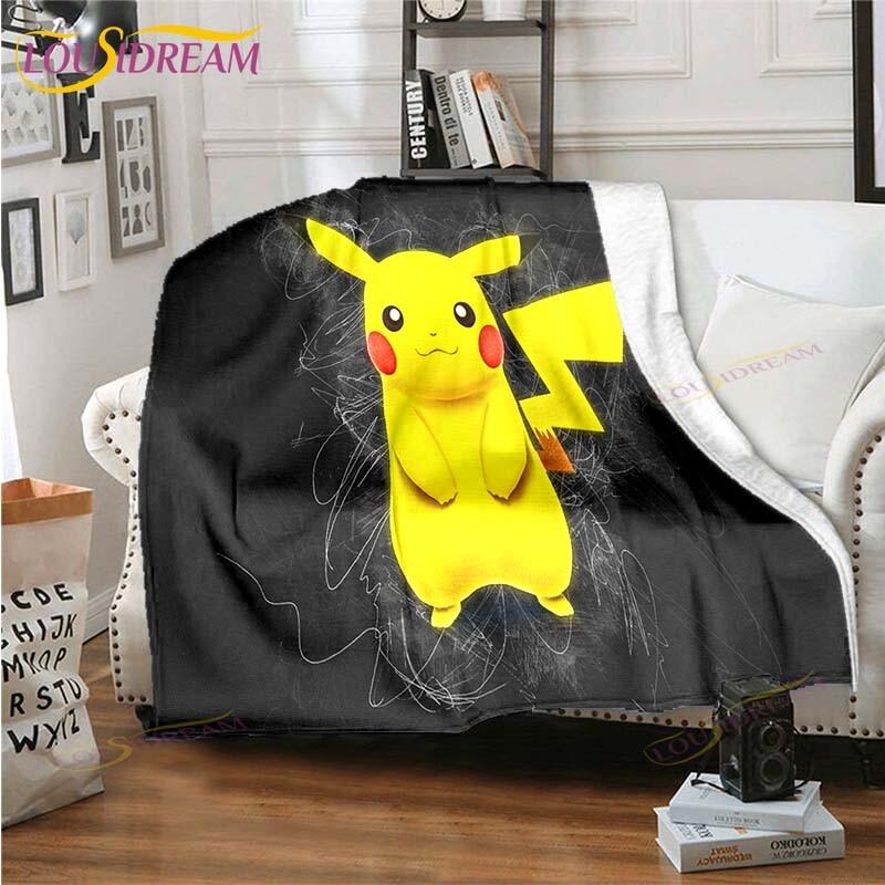 Cartoon Pokemon Printed Pikachu Fleece Plush Blanket Soft Warm Blanket for Adults and Children Bedroom Sofa Gift  Picnic Blanket