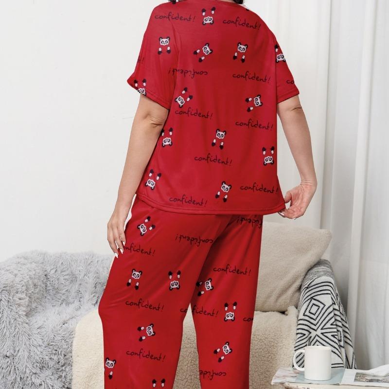 Women's Pajamas Casual Cartoon Print Loose Short Sleeve Trousers Home Suit