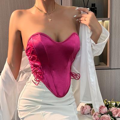 Women's Sexy Hottie Tie Solid Colour Wrap Street Backless Fishbone Waist Corset Tank Top