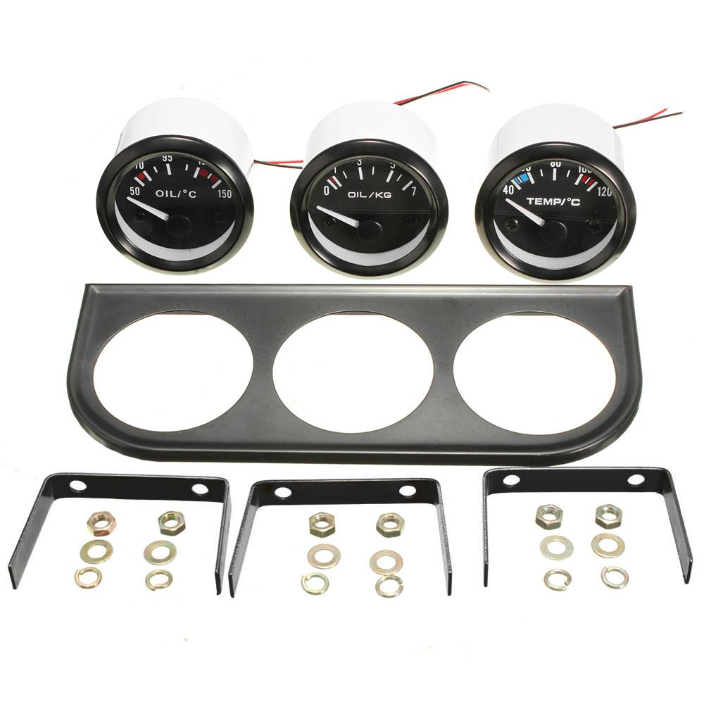 12V Universal 52mm Triple Kit Oil Temp Water Temp Temperature Oil Pressure Sensor Car Meter