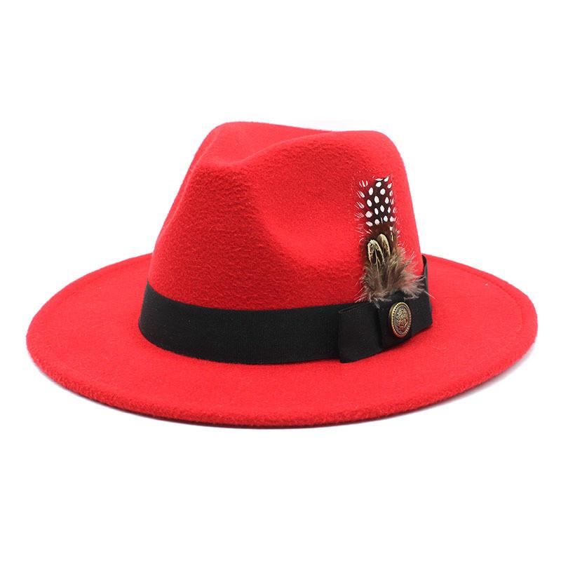 Classic British Wool Felt Gentleman Hat With Feather Embellishment For Summer Fashion Style 1,M
