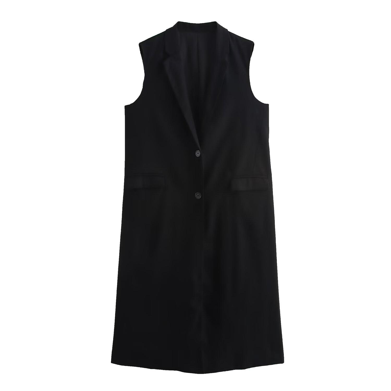 

Женский черный жилет без рукавов с круглым вырезом - Европейский и американский стиль, Осень 2024 Extra Small