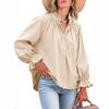 Spring and Autumn New Women's Elegant and Sweet Loose Casual Lantern Sleeve V-neck Ruffle Shirt