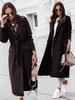 Women's Autumn/Winter V-Neck Tie-Up Woolen Coat with Long Sleeves