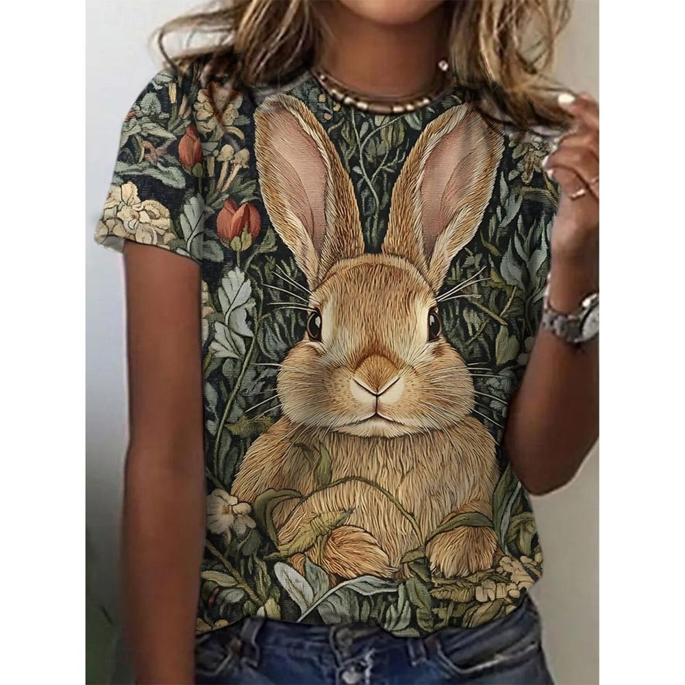 Easter Women's Funny Animal Prints Short Sleeve Tops 3D O-Neck Shirt Summer Casual