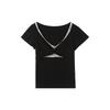 Summer Lace Twist V-neck Front Shoulder Short-sleeved T-shirt Women's Sexy Pure Desire Style Slim and Thin Foreign Versatile Top Tide