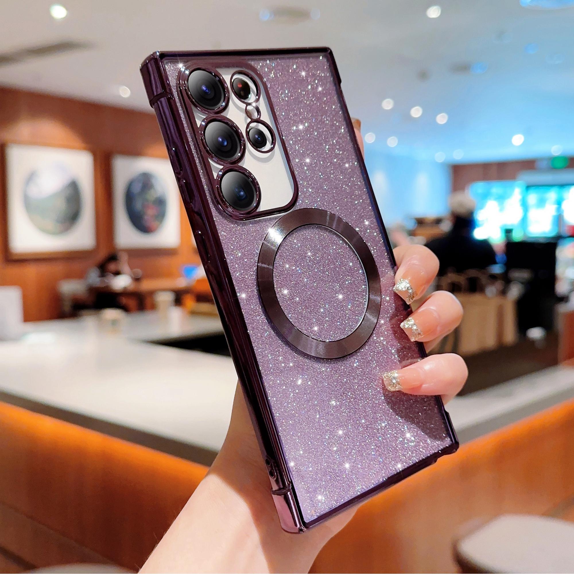 

Чехол для Samsung Galaxy S25 Ultra с электропокрытием, блестящий, из ТПУ, прозрачный, для телефона, совместимый с MagSafe Dark Purple