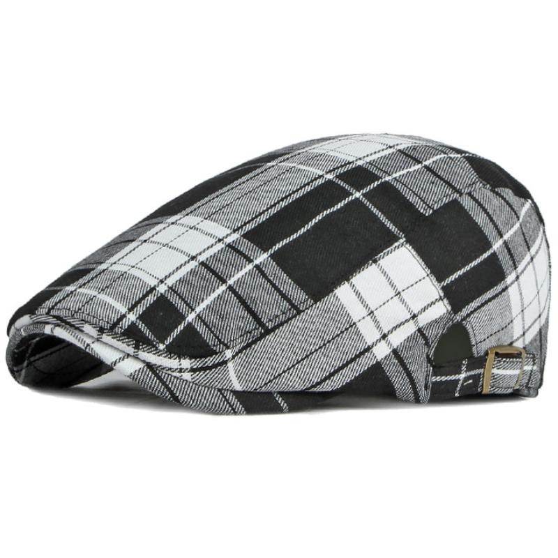 

HT4031 Berets 2022 New Spring Summer Cap Hats for Men Women Flat Cap Plaid Artist Painter Beret Hat Retro Beret Cap 55-60cm Adjustable чорний