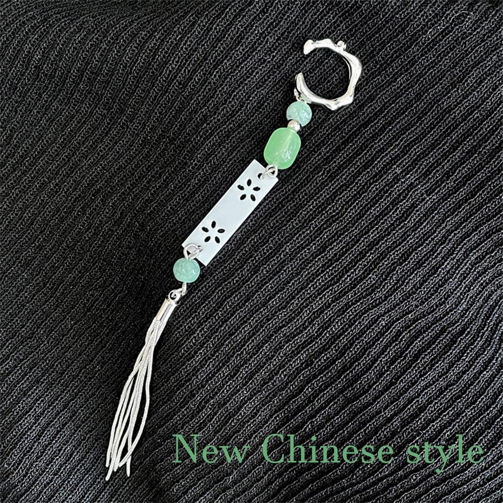 Chinese Style Ear Cuffs Clip On Earring for Non Pierced Ears Long Tassel Dangle National Style Ear Clip for Women Girls