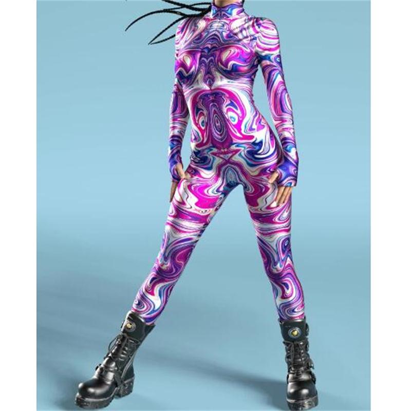 New Halloween Party Abstract Geometry 3D Print Women Sexy Skinny Jumpsuit Carnival Cosplay Costumes Fancy Bodysuit 2024