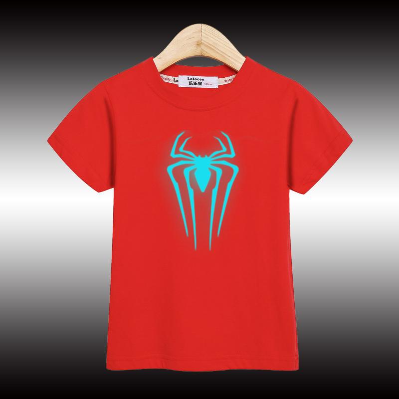 Boys' Summer T-shirt Nightglow Spider Design Top Children's Short Sleeved T-shirt