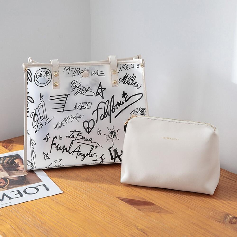 Light luxury handbag New niche design Graffiti Translucent Jelly bag Handbag Graffiti length 33cm wide 12cm high 28cm