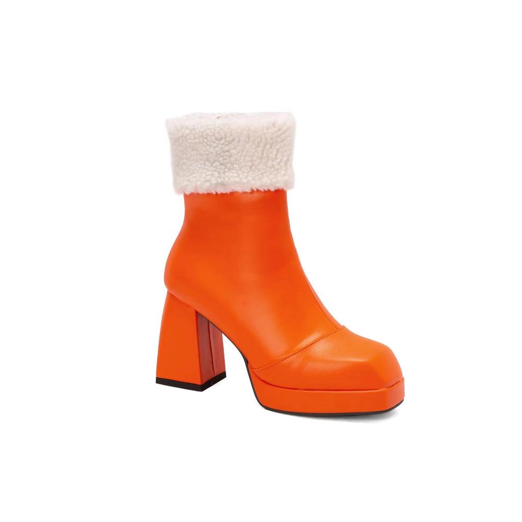 N/J5/Dámské kotníkové boty na vysokém podpatku, zimní plyšové boty Martin na silném podpatku, nadměrné dámské boty