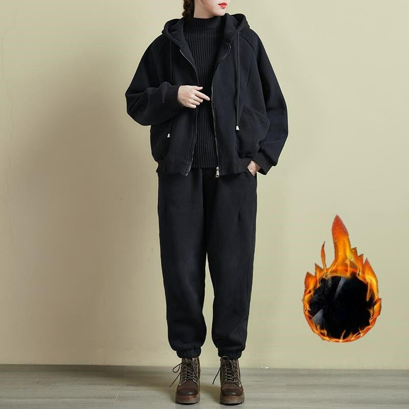 Fashion Ladies Suit Casual Sports Suit Women's Autumn and Winter Plus Velvet Thick Zipper Jacket Harlan Two-piece Suit