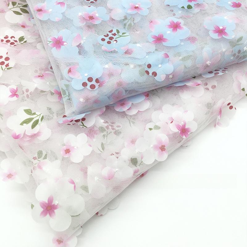 100X130cm 3D Floral Print Fresh Mesh Embroidery Fabric Dress Shawl Hair Accessorie Diy Sewing Supplies Crafts Fabric