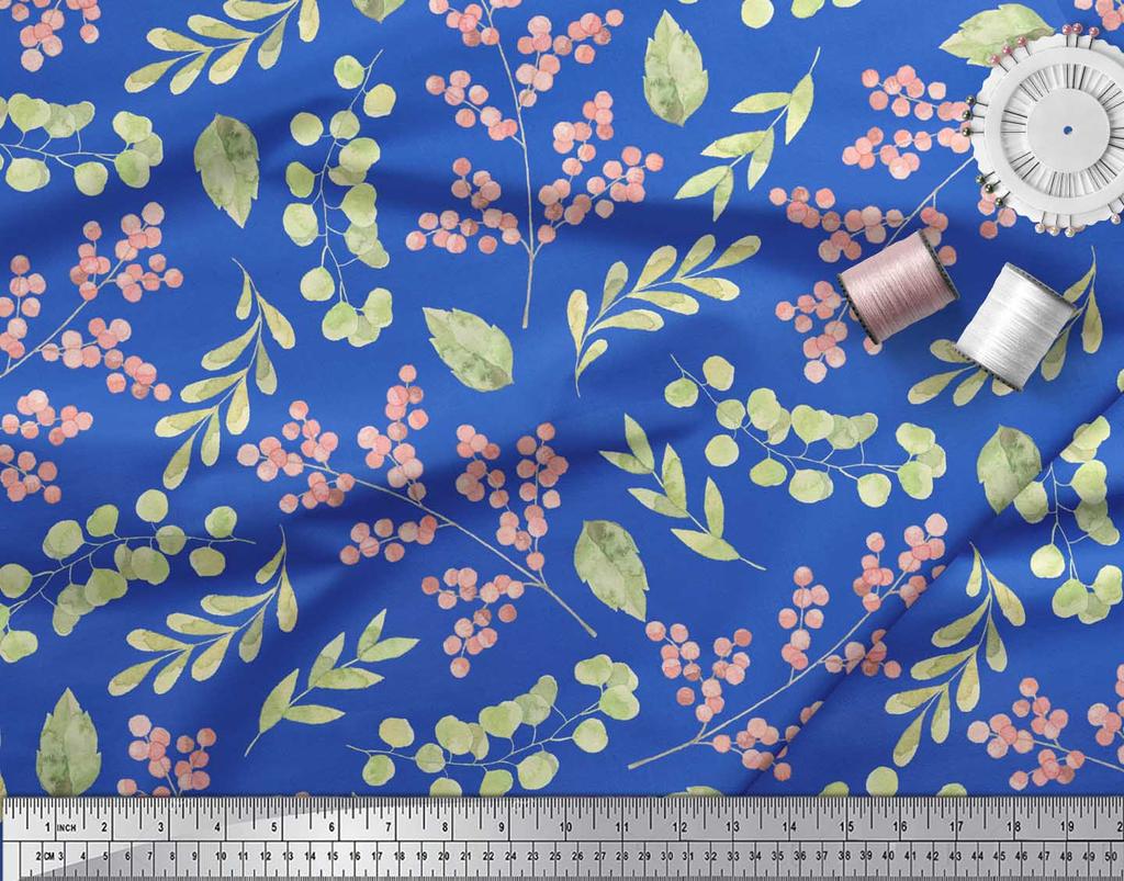 Soimoi Black Japan Crepe Satin Fabric Red Berries & Leaves Printed Craft Fabric by the Metre 42 Inch