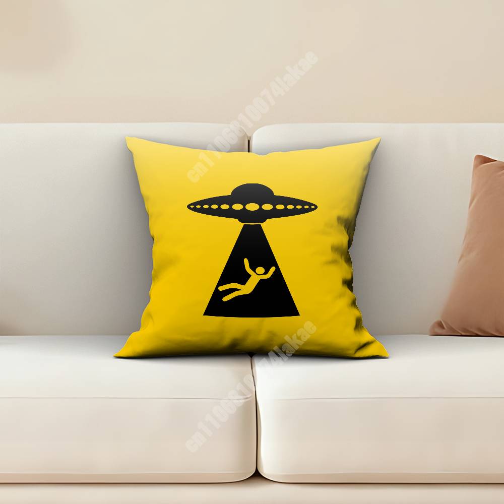 Alien Caution Sign Area  UFO Sofa Couch Pillow Cover Cushion Case Home Bedroom Decoration