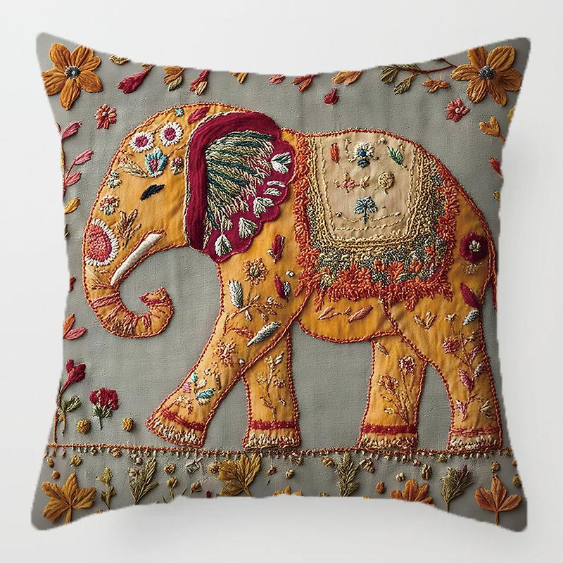 2PCS Vibrant Bohemian Style Short Plush Pillow Cover 45x45cm Doggy Imitation Embroidered Pillowcase (Pillow Insert Not Included)