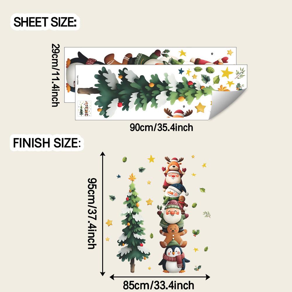 

Christmas Character Stack Wall Sticker for Home Kids Rooms Entryways Holiday Party Venues Removable Vinyl Cute Festive Design 29x90CM