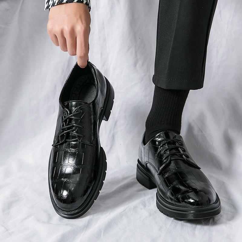 Men's shoes large size heightening dress leather shoes men's spring and autumn business casual shoes one foot loafers