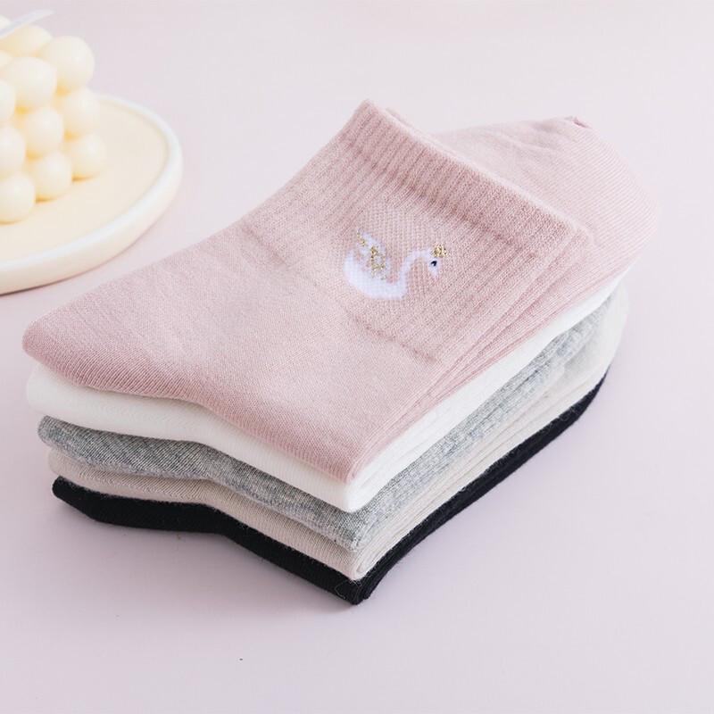 Langsha Women's Pure Cotton Japanese Style Mid-Calf Socks (5 Pairs)