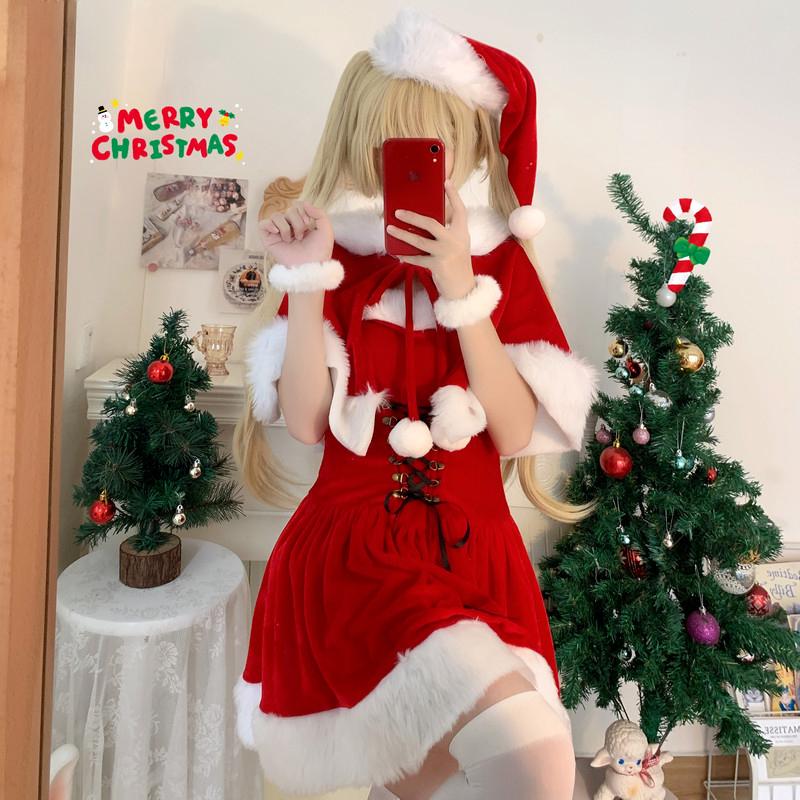 Jesienno-zimowa śliczna świąteczna czerwona szalowa sukienka kobiety słodki pluszowy Patchwork sznurkiem Mini sukienka na imprezę kobieta Kawaii płaszcz Vestido