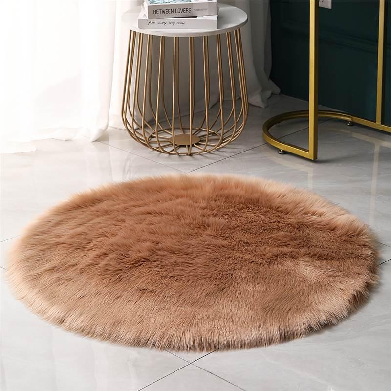Modern Plush Round Faux Wool Floor Mat for Computer Chairs and Bedrooms